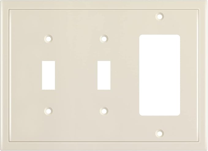 Henne Bery Modern Edge Decorative Wall Plate Switch Plate Outlet Cover, Durable Solid Zinc Alloy (Double Toggle/Single Decorator, Light Almond)