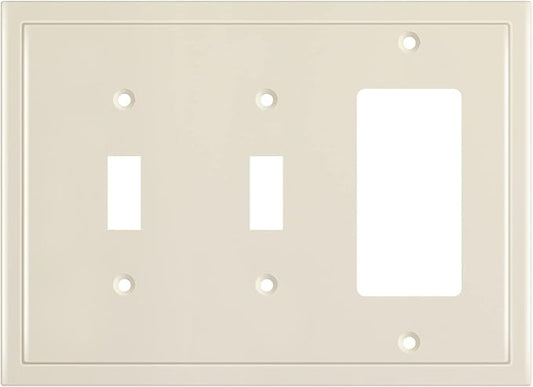 Henne Bery Modern Edge Decorative Wall Plate Switch Plate Outlet Cover, Durable Solid Zinc Alloy (Double Toggle/Single Decorator, Light Almond)