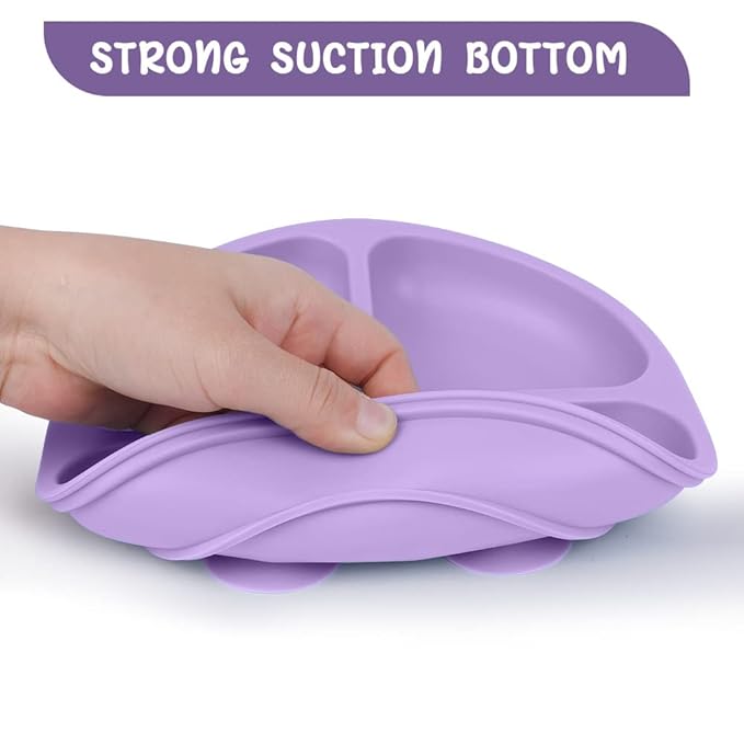 Vicloon Suction Plates, 2 Pcs Baby Toddler Plate, 100% Food Grade Silicone BPA Free Baby Plates, Divided Plate Design, Silicone Grip Dish Microwave & Dishwasher Safe