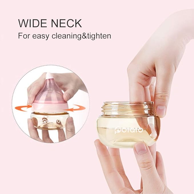 Baby Bottles for Newborn Baby PPSU Anti Colic Infant Bottles Wide Neck Breast-Like Nipple Slow Flow Breastfeeding Toddler Bottles-2pack (2.5 oz/pc, Pink)