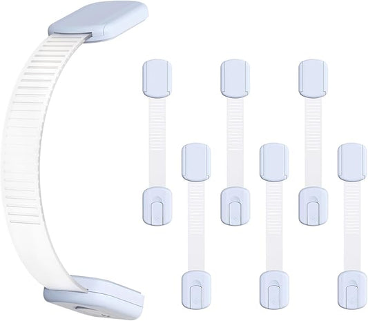 10-Pack Child Safety Cabinet Locks，Adjustable No Drilling Baby Proofing Strap Latches for Drawers,Cupboard,Cabinets,Fridge,Toilet Seat,Door,Closet–No Tool Easy 3M Adhesive Installation