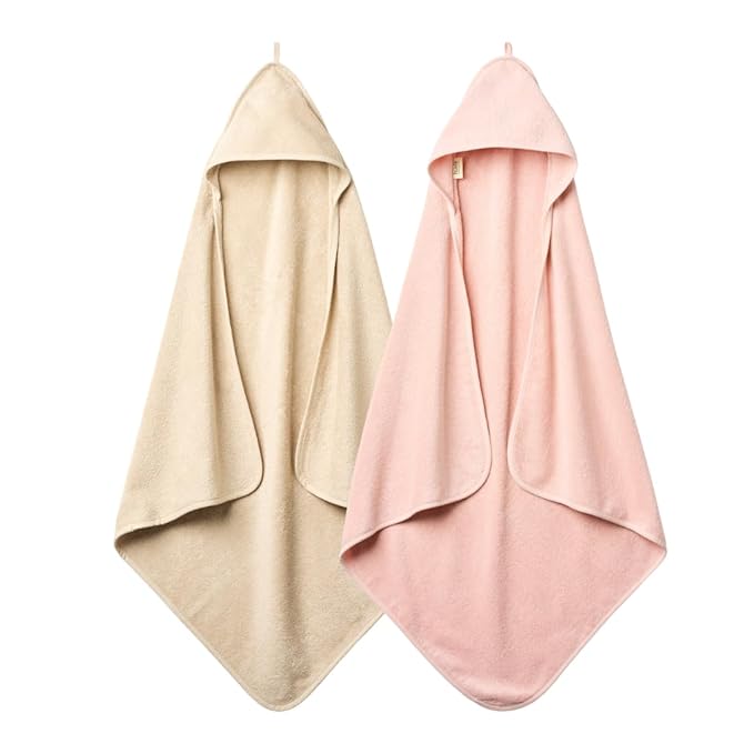 Baby Hooded Towel – Organic Cotton Baby Bath Towels, 32" x 32" Super-Soft and Absorbent Baby Towels for Newborn 2-Pack (Blush/Fog)