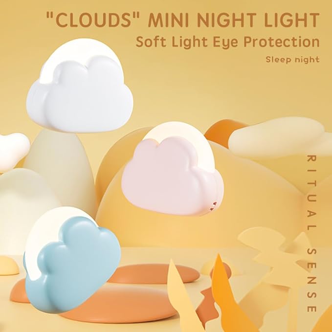 Portable LED Night Light, Cute Cloud Mini Desk Lamp with 4 Working Modes, Rechargeable Kids Night Light for Camping, Bedside Lamp for Bedroom Nightlights [with Wrist Strap] [with USB Cable]