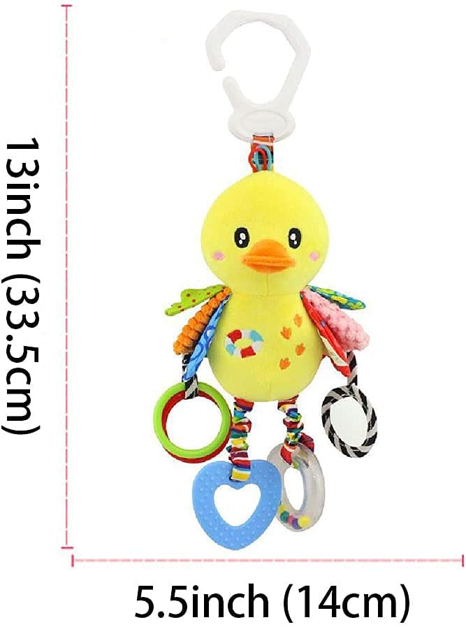 D-KINGCHY Baby Car Seat Stroller Toys Plush Hanging Animal Stuffed Rattle with Teether Sound for 0-3 Years Old (Duck)
