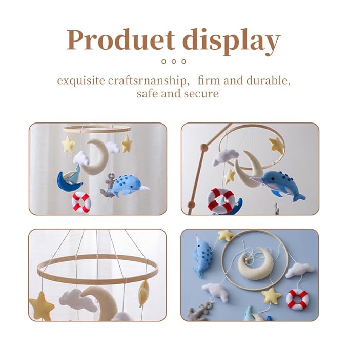 GOODMOM Seaside Nursery Mobile for Boys & Girls - Handmade Staycation Baby Mobile for Crib - Baby Crib Mobile COAST Theme Accessories with Sailboat |Easy Assembly & Sturdy Structure |Gift for Newborns