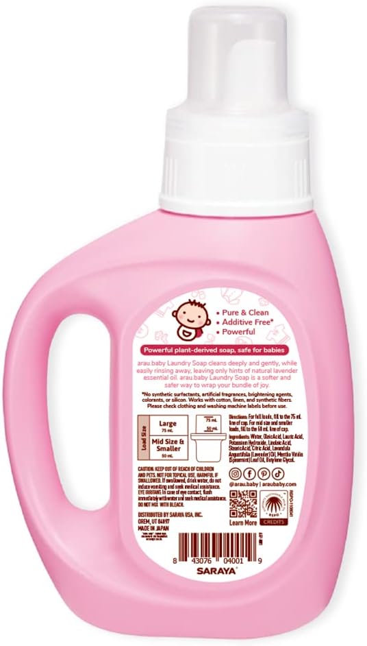 Arau Baby Laundry Soap, Lavender, Plant Based Formula, Safe for Sensitive Skin, Baby Laundry Detergent with No Artificial Fragrance or Additives, Gentle on Infant, Newborn and Baby Clothes, 27 Fl Oz