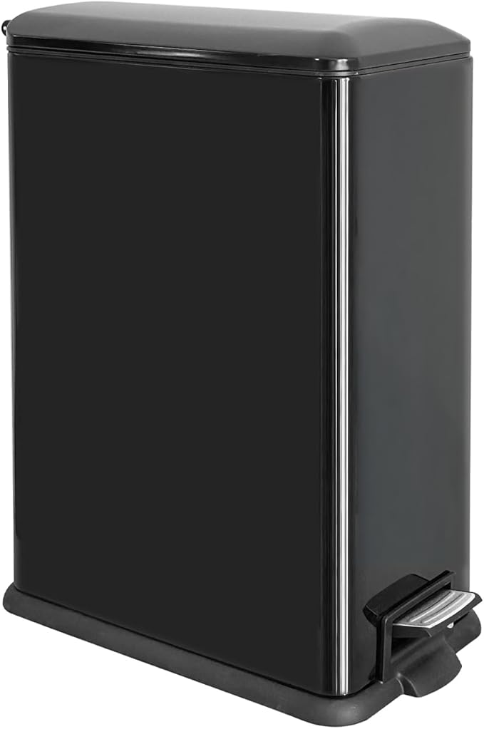 Kitchen Rubbish Bin, 45 Litre Waste Bin, Large Pedal Bin, Kitchen Rubbish Bin with Softclose Lid and Inner Bin, Slim Pedal Bin for Kitchen, Bathroom and Office, Black