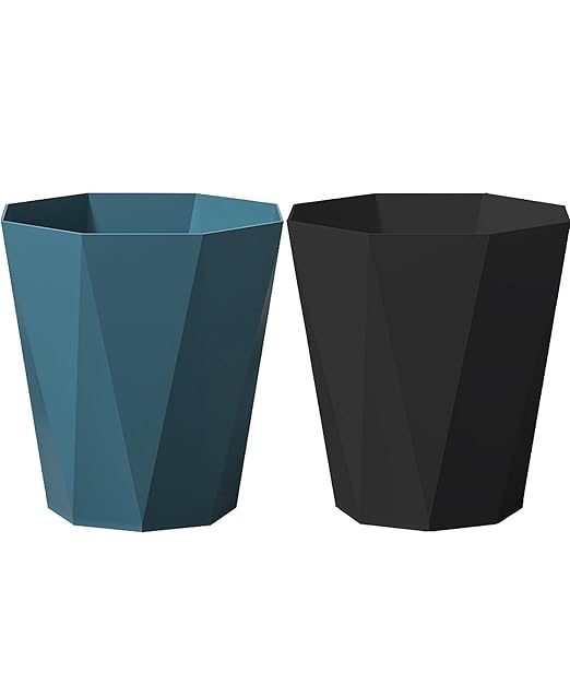 2 Pack Bathroom Trash Can 2.6 Gallon Small Garbage Can Waste Basket for Bedroom Office Dorm, Blue Black