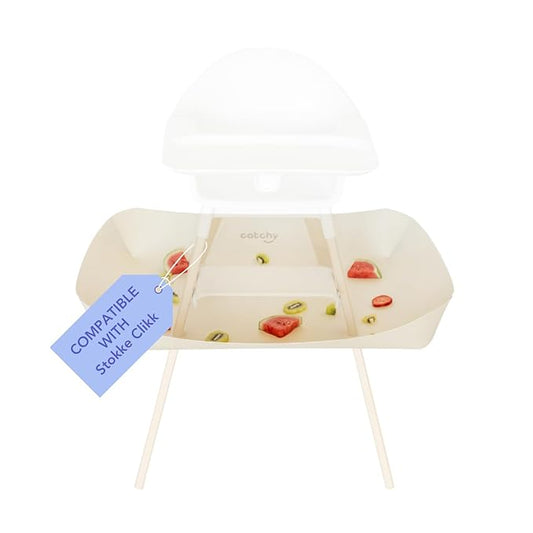 CATCHY -Food Catcher-Compatible with Stokke Clikk High Chair +11 Other High Chairs-Highchair Sold Separately-Baby & Toddler Food & Mess Catcher-Premium Linen Inspired -Under High Chair Accessory