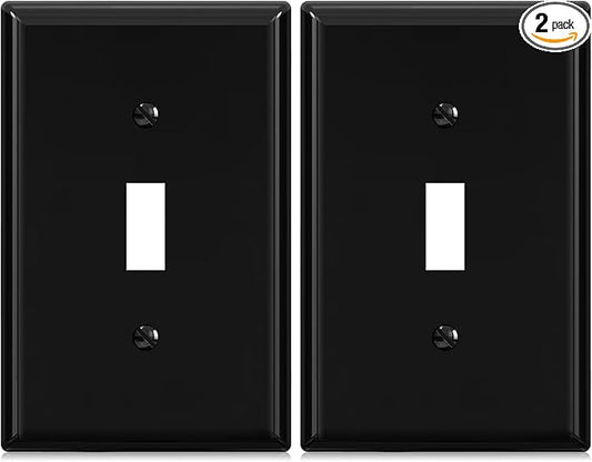 ELEGRP 1-Gang Mid Size Toggle Switch Covers, Light Switch Wall Plate, Unbreakable Polycarbonate Replacement Faceplates Covers, UL Listed, Color-matched Screws Included (2 Pack, Glossy Black)