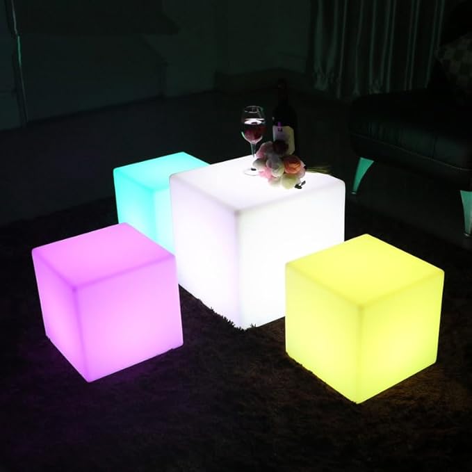 16-inch LED Cube Light, Rechargeable Cube Light Table w/Remote, 16 Colors Dimmable Glow Lamp Chair, Waterproof Glowing LED Furniture Side Seat Mood Lighting for Home Party Patio Decor