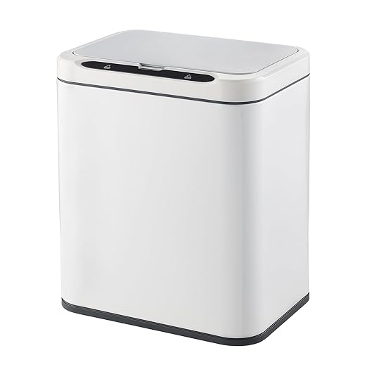ELPHECO Stainless Steel Office Trash Can Motion Sensor Garbage Can Touchless Smart Trash Can Automatic Waste Bin for Kitchen, Office, Bathroom (White, 3.5 Gallons)