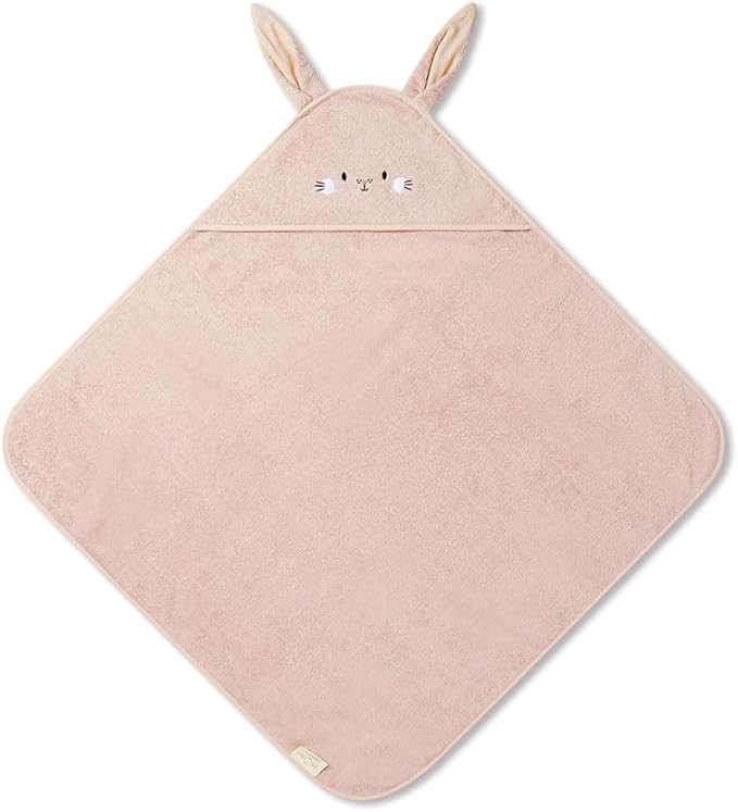 MORI Baby Hooded Bath Towel with Bunny Design in Blush - Unisex Soft Cotton Wrap Cloth for Infants and Newborns - 30 x 30”