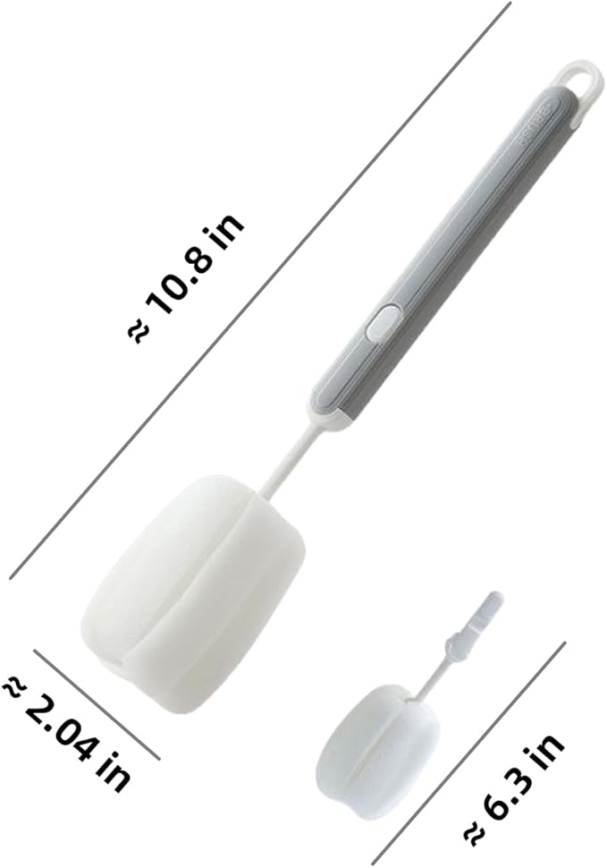 Bottle Brush Long Handle Cup Cleaner Brush Sponge Bottle Scrubber Detachable Handle Portable Sponge Cleaning Brush for Cups Wine Glasses Water Bottles Baby Bottles and Vacuum Flasks (Grey)