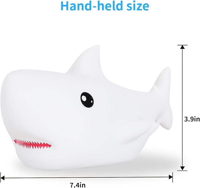 LOVERUIS Shark Night Light for Children, 7 Color Changing LED Portable Touch Baby Lamp, USB Rechargeable Silicone Animal Night Light for Children, Kindergarten, Toddlers (Shark)