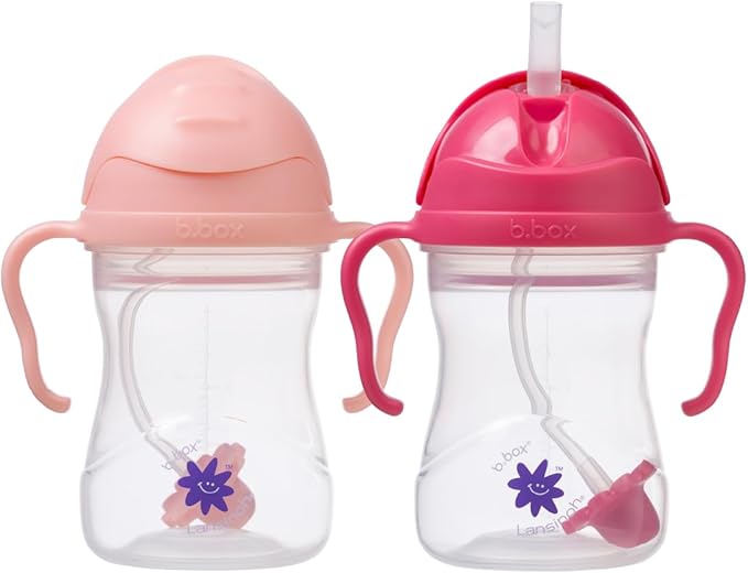 b.box + Lansinoh Weighted Straw Sippy Cup for Babies 6 Months+ (2 Pack)| Leak‑Proof, BPA‑Free, 8 oz Toddler Cup | Drink From Any Angle | Easy Grip, Dishwasher Safe | Tutti Frutti + Raspberry