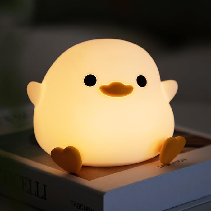 Cute Duck Night Light,Squishy Bean Shape DoDo Duck Lamp with Dimmable LED, Safe Silicone Nightlight for Nursery, Rechargeable Touch Lamp for Bedside Table,Ideal Gift for Children and Teens