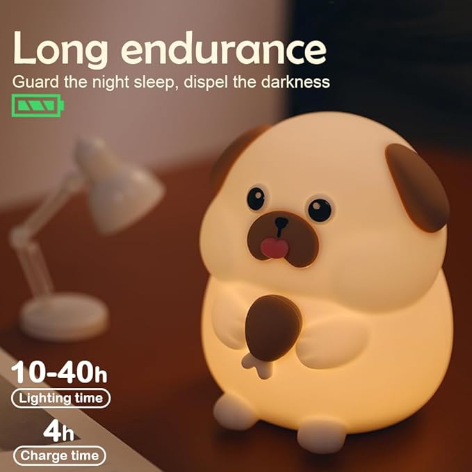 S NMT Cute Dog Silicone Night Light 7 Colors Changeable 3 Brightness Rechargeable Timing Sleeping Lamp Kawaii Cordless Night Lights for Kids Room Decor