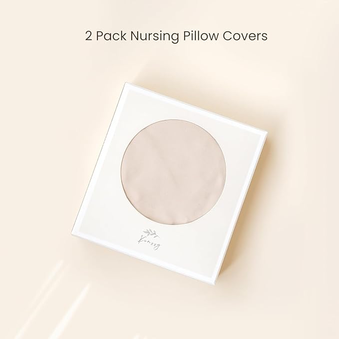 Konssy 2 Pack Nursing Pillow Covers, Stretchy and Soft Nursing Cover for Breastfeeding, Pillow Slipcover for Baby Girls Boys Newborn (Beige, Blossom)