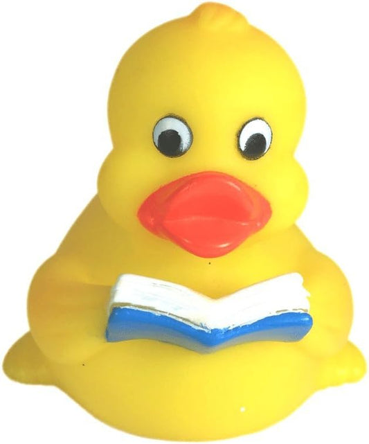 3" Reading Rubber Duck [Sealed Hole, Floats Upright] - Baby Safe Bathtub Bathing Toy