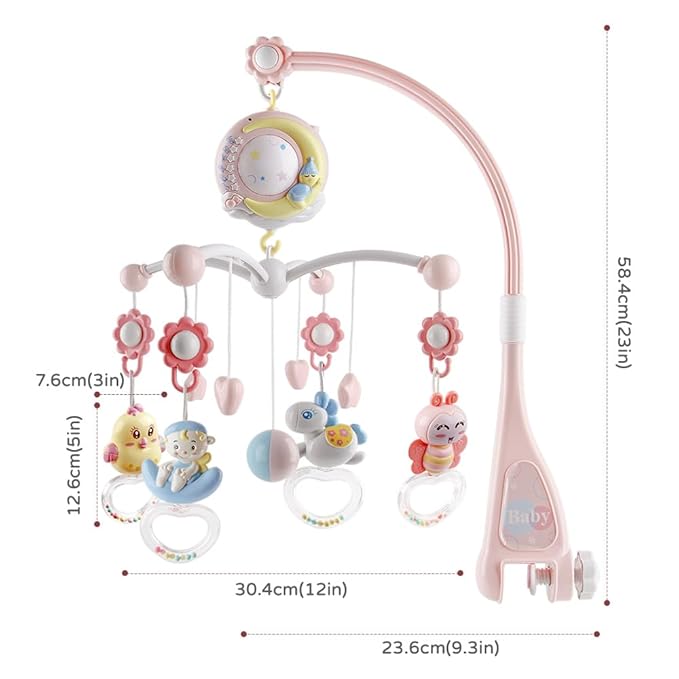 Baby Musical Crib Mobile with Timing Function Projector and Lights,Hanging Rotating Rattles and Remote Control Music Box with 150 Melodies,Crib Toy for Newborn 0-24 Months