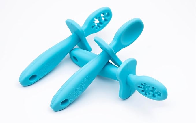 Growing Love Baby Spoons Set, Self Feeding 6 months, Pre-Spoon, Baby utensils, training spoon, cuchara bebe, blw, 100% silicone, Anti choke shield