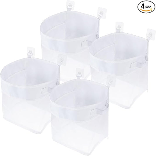 4Pcs Bath Toy Organizer with 8 Hooks Large Capacity Bathtub Toy Storage Organizer with Handles and Bottom Zippers for Storage and Classification