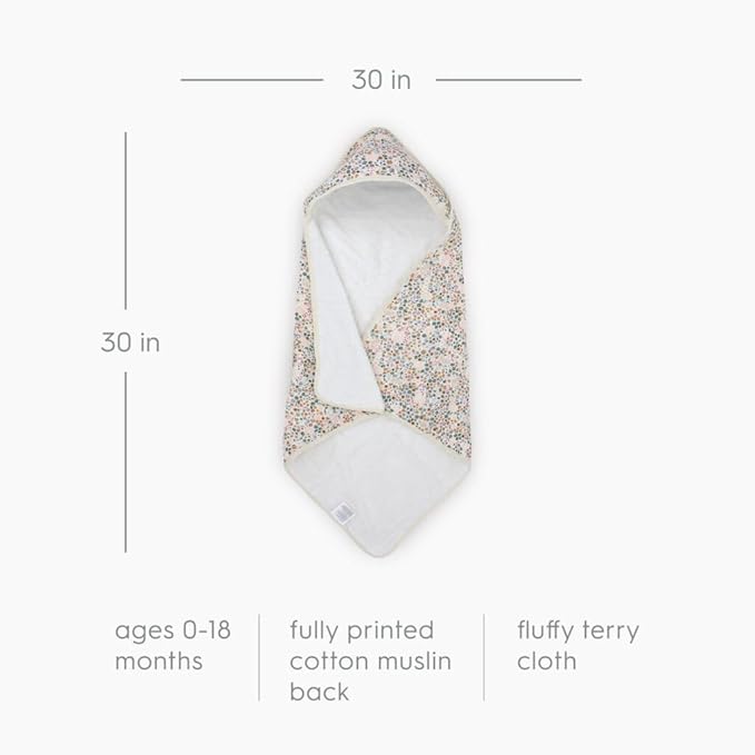 Little Unicorn Premium Infant Hooded Bath Towel| Soft & Absorbent Cotton & Terry Fabric for Newborns (Pressed Petals)