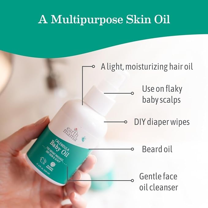 Earth Mama Calendula Baby Oil | Massage Oil for Newborn Skin Care, Dry Skin & Scalp Moisturizer, Fragrance Free, 4-Fluid Ounce (2-Pack)