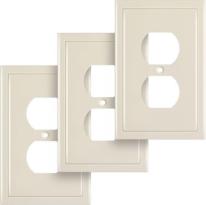 Modern Edge Decorative Wall Plate Switch Plate Outlet Cover, Durable Solid Zinc Alloy (Single Duplex 3PK, Light Almond)