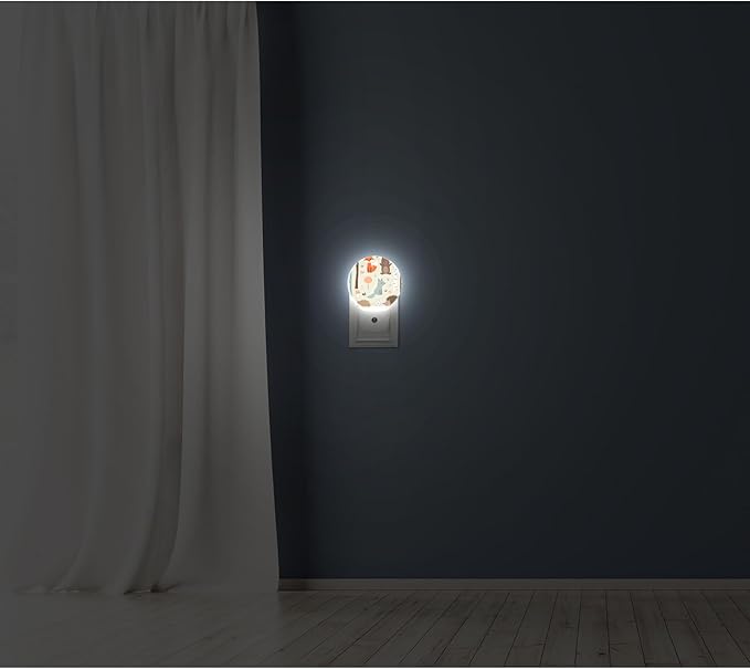 Axayaz Animal Night Light Plug Into Wall Fox Bear Bunny Elk Hedgehog Birds Mushrooms Trees Cartoon Flower Auto Sensor LED Dusk to Dawn Light for Bedroom Staircase