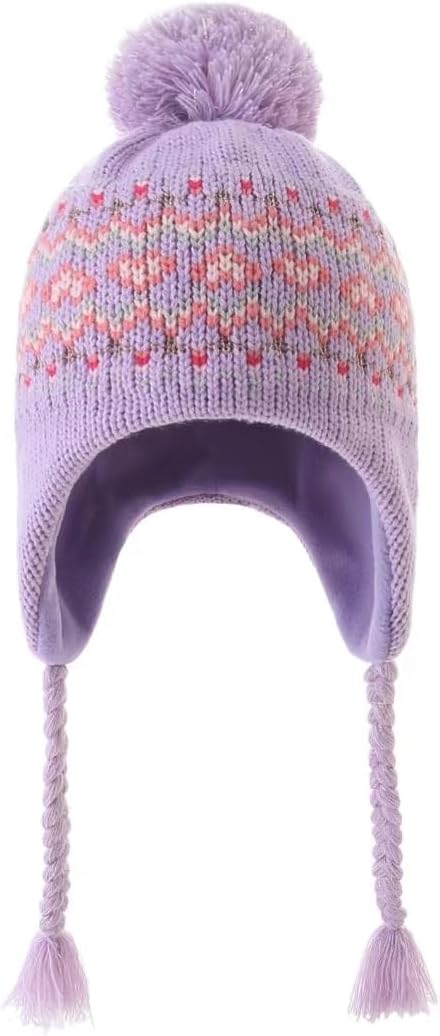 Moon Kitty Girls Knit Hats Winter Fleece Lining Skiing Winter Caps with Warm Ear Flap