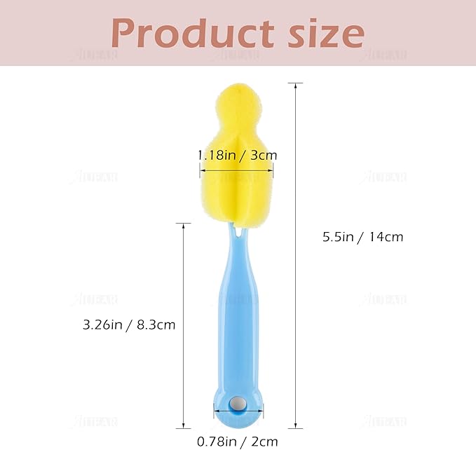 AUEAR, Milk Bottle Nipple Brushes Pacifier Sponge Cleaning Small Brush Cleaner Set for Bottles and Accessories (8 Pcs)