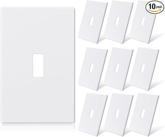 ELEGRP 1-Gang Screwless Toggle Wall Plates, Mid-Size Unbreakable Thermoplastic Faceplate Cover for Toggle Wall Switch & Dimmer Switch, UL Listed (10 Pack, Matte White)