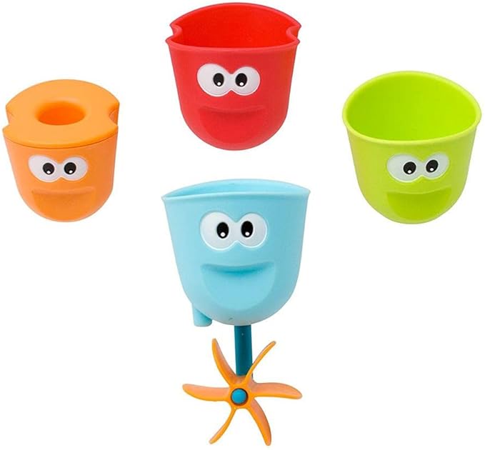 Yookidoo Toddler and Baby Bath Toy (Ages 1-3): Flow N Fill - 3 Stackable Play Cups - Battery Operated Interactive Hose Toy & Tumblers with Multiple Play Aspects - Make Bath Time Maigcal (No Mold)