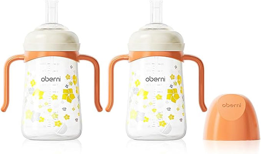 Baby Sippy Cup 240ml/8oz, Toddler Water Drinking Bottle with Non-Spill Valved Spout for 6+ Months, Orange/2Pack