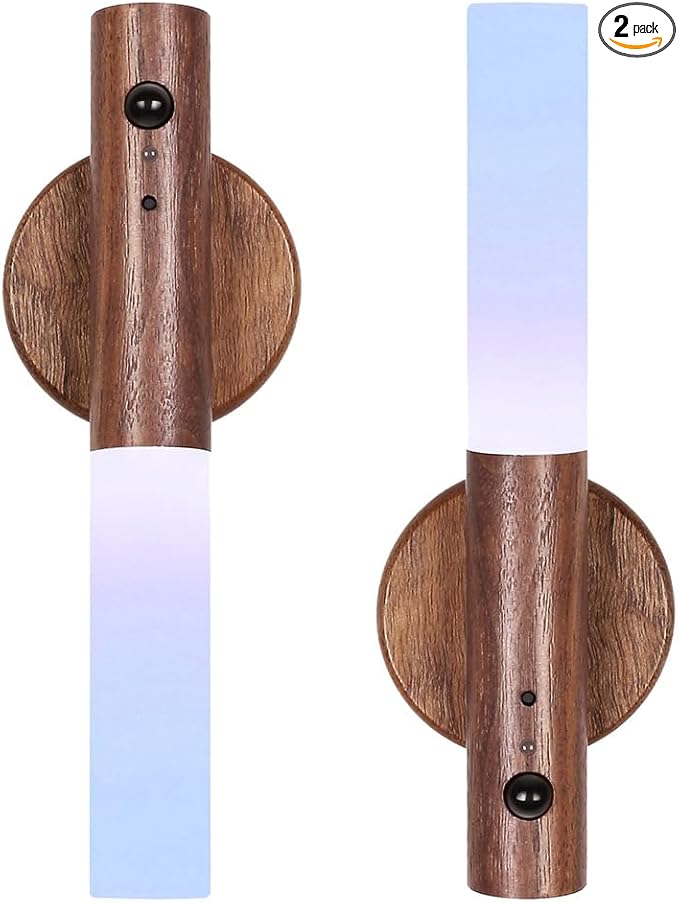 LANDGOO Rechargeable Wooden Night Light for Nursery, Motion-Activated RGB LED Baby Light for Breastfeeding, Toddler Kids Bedroom Décor