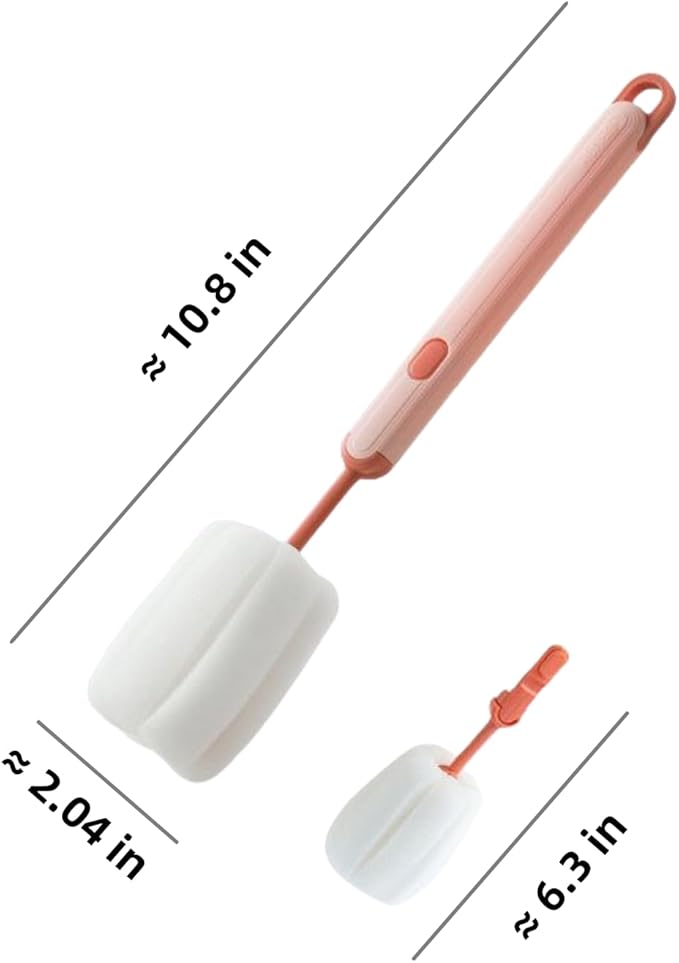 Bottle Brush Long Handle Cup Cleaner Brush Sponge Bottle Scrubber Detachable Handle Portable Sponge Cleaning Brush for Cups Wine Glasses Water Bottles Baby Bottles and Vacuum Flasks (Pink)