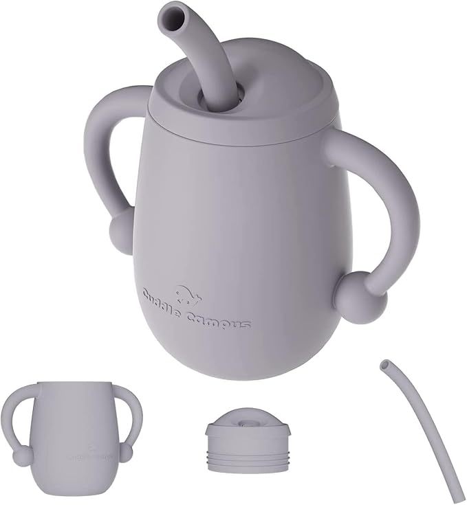 Cuddle Campus 100% Silicone Baby Training Cup, Shatterproof Toddler Sippy Cups with Straw, Open Cup for Baby, 6+ Months 4 Oz