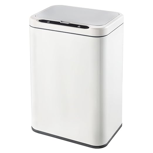 ELPHECO Stainless Steel Office Trash Can Motion Sensor Garbage Can Touchless Smart Trash Can Automatic Waste Bin for Kitchen, Office, Bathroom (White, 5.5 Gallons)