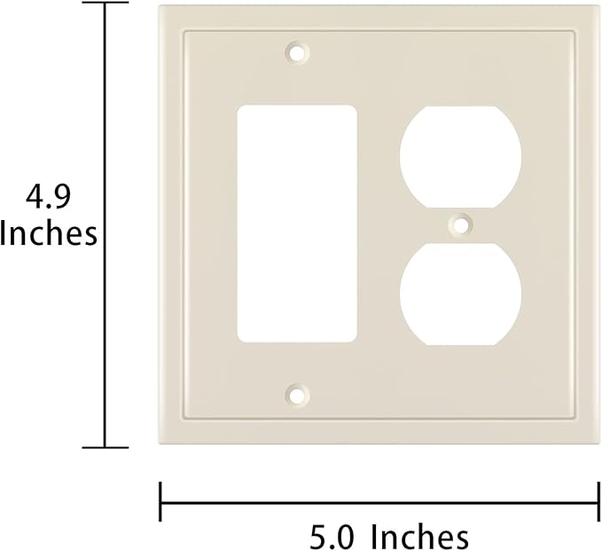 Henne Bery Modern Edge Decorative Wall Plate Switch Plate Outlet Cover, Durable Solid Zinc Alloy (Decorator/Duplex, Light Almond)