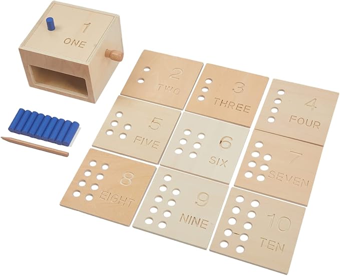 Adena Montessori Toys Wooden Counting Peg Game - Learn to Count 1-10 with Numerals, Peg Drop Box & Tumbling Pegs - Educational Toddler Toy for Early Math Skills Development (Small Counting Pegs Board)
