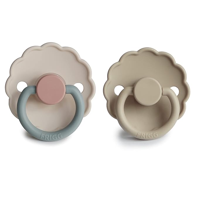 FRIGG Daisy SilkySoft Silicone Baby Pacifier | Made in Denmark | BPA-Free (Cotton Candy/Sandstone, 0-6 Months)
