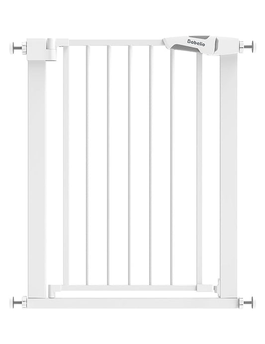 BABELIO 26-28.5 Inch Narrow Easy Install Baby Gate, 30 Inch Tall Auto-Close Metal Pet Gate for Small Stairs and Doorways, NO Drilling Pressure Mounted, NO Extensions, White