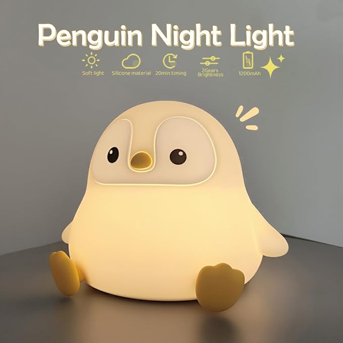 Novelty Cartoon Penguin Silicone Night Light Rechargeable Timing Dimming Nursery Sleep Night Lamp for Baby Room Decor