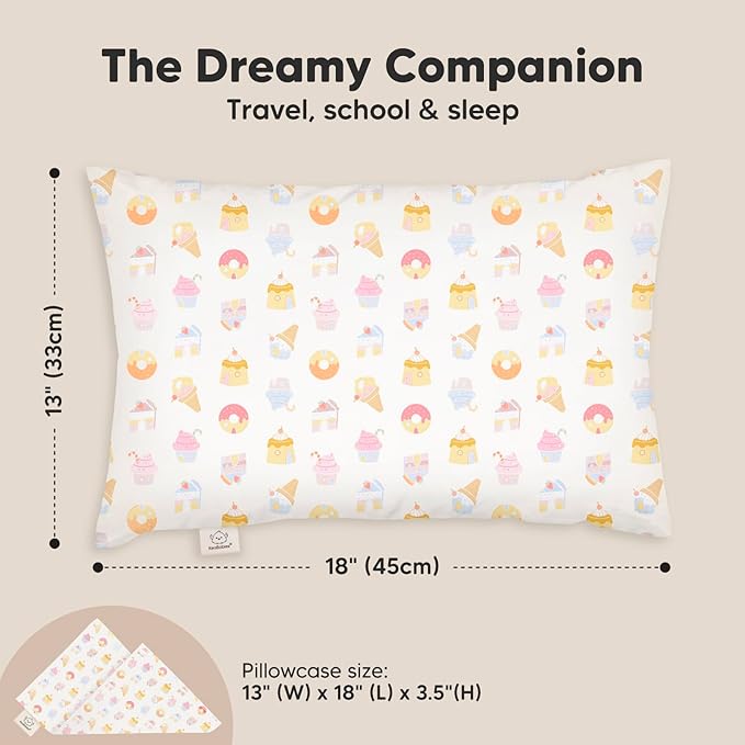 Toddler Pillow with Pillowcase - 13x18 My Little Dreamy Kids Travel Bed Pillows for Sleeping, Organic Cotton Small Pillowcase, Soft & Breathable, Machine Washable, Toddlers 2-5 Years Old (Sweetopia)