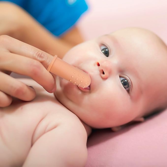 Baby Finger Toothbrush with Case, Food Grade Silicone, BPA Free, 2-Pack (Sand+Shifting Sand)