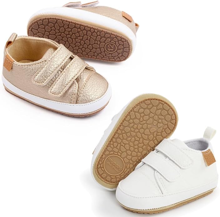 2Pairs Baby Shoes,Boys Girls Non-Slip Rubber Sole Sneakers,Unisex Infant Soft Lightweight First Walking Crib Shoes