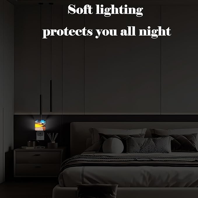 Sunset Beach Night Light,Plug Into Wall with Dusk to Dawn Light Sensors, Warm Nightlights for Bedroom, Bathroom, Hallway, Kitchen, Gifts Ideal for Boys Girls Women Men