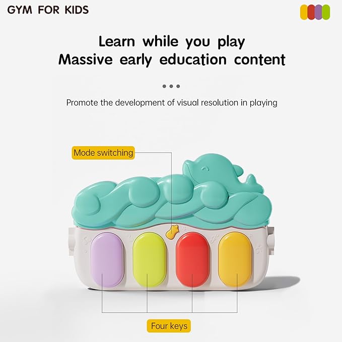 Baby Play Mat Baby Gym,Play Piano Tummy Time Baby Activity Mat, Music and Lights Boy & Girl for Newborn 0 to 3 6 9 12 Months